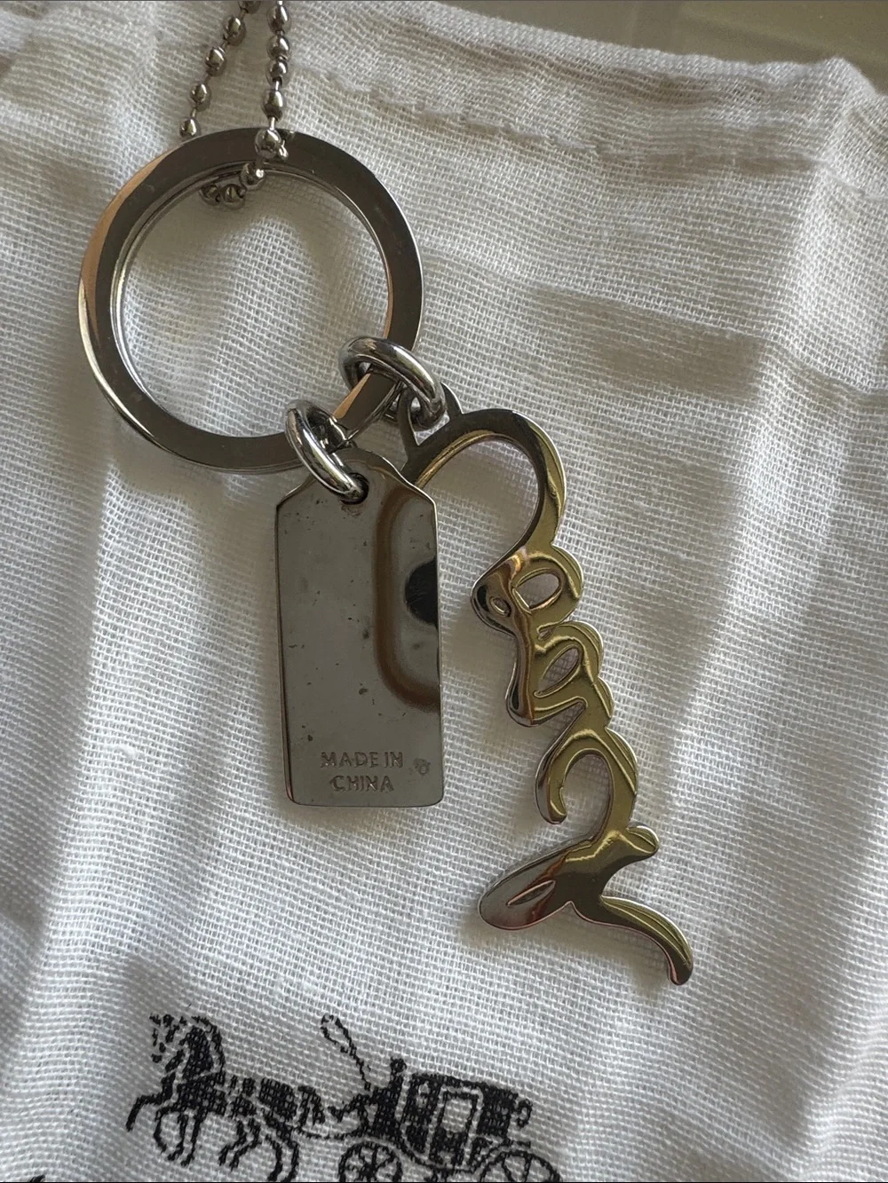 Coach Script Charm Keychain in Red with Silver Hardware
